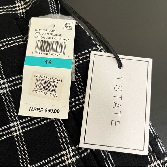 NWT 1. State Veridian Blooms Pant - Black White Plaid - Picture 10 of 14